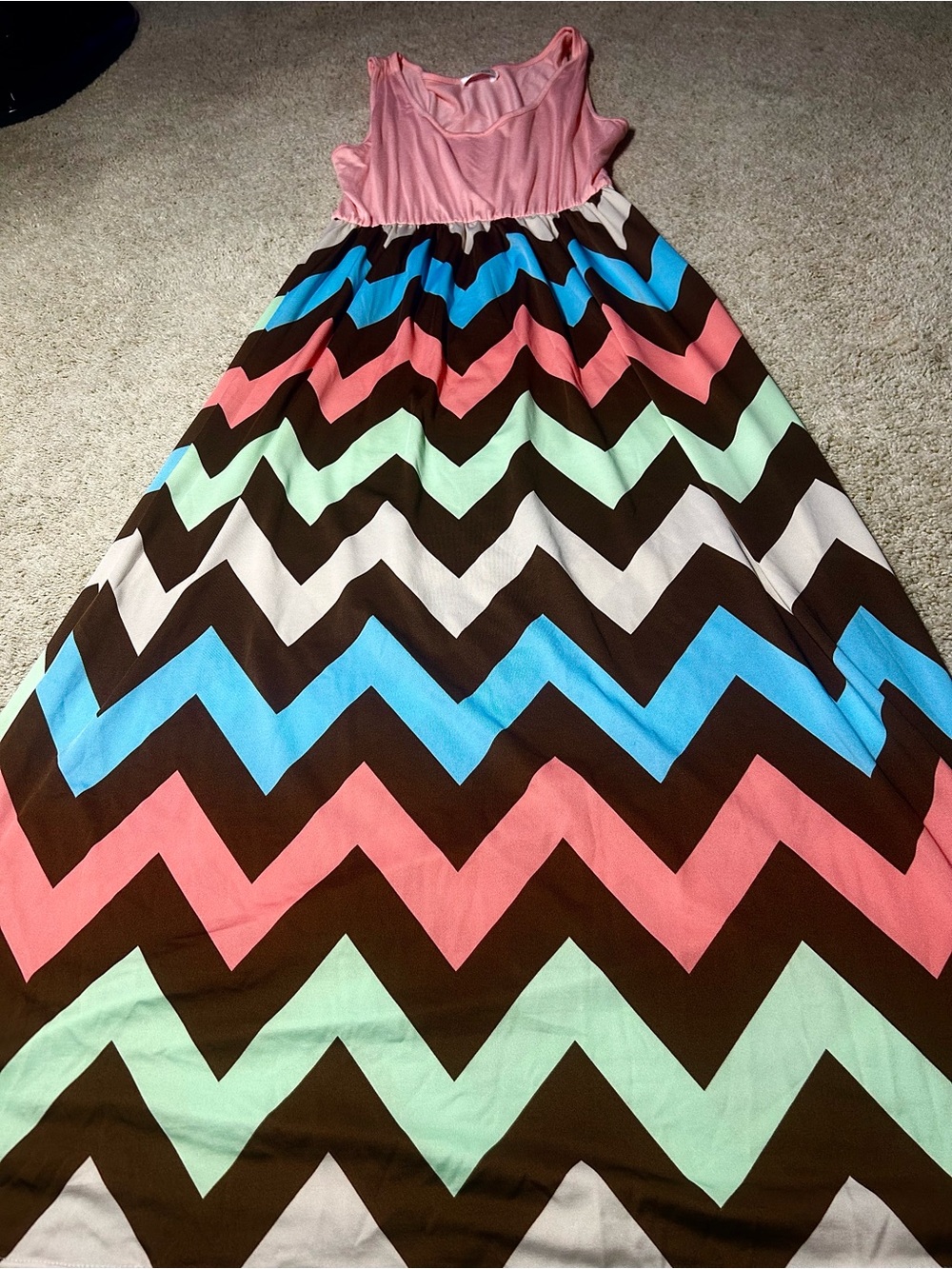 Meaneor Pink Multicolor Chevron Maxi Dress